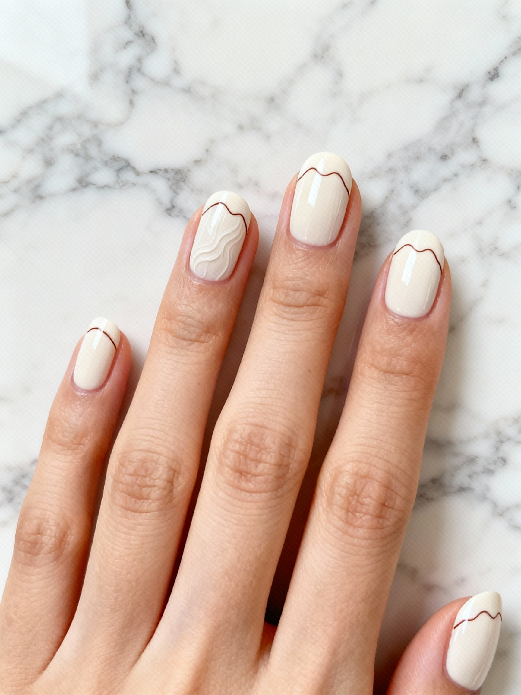 White Abstract Line Nail Design