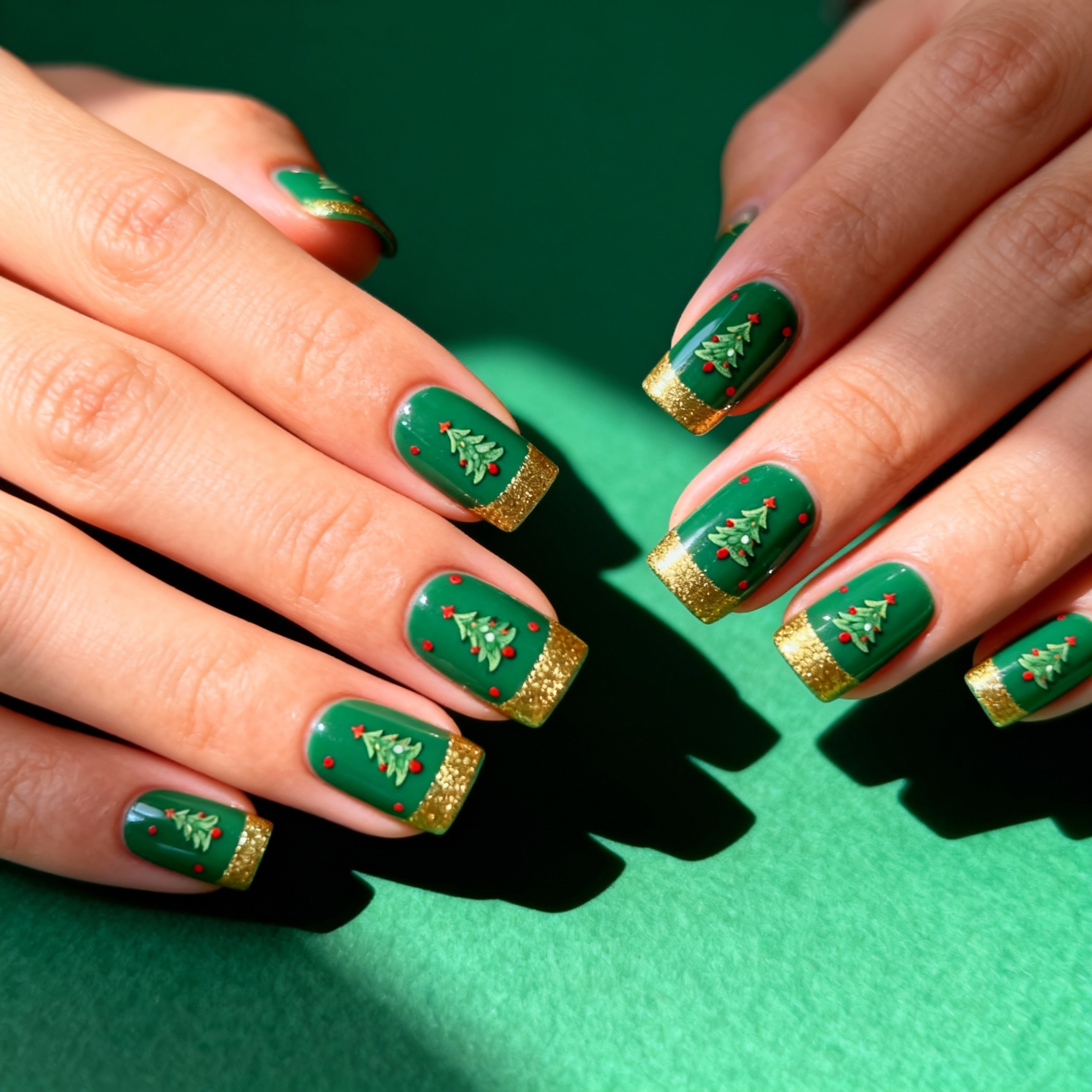 Green Christmas Tree Nail Art
