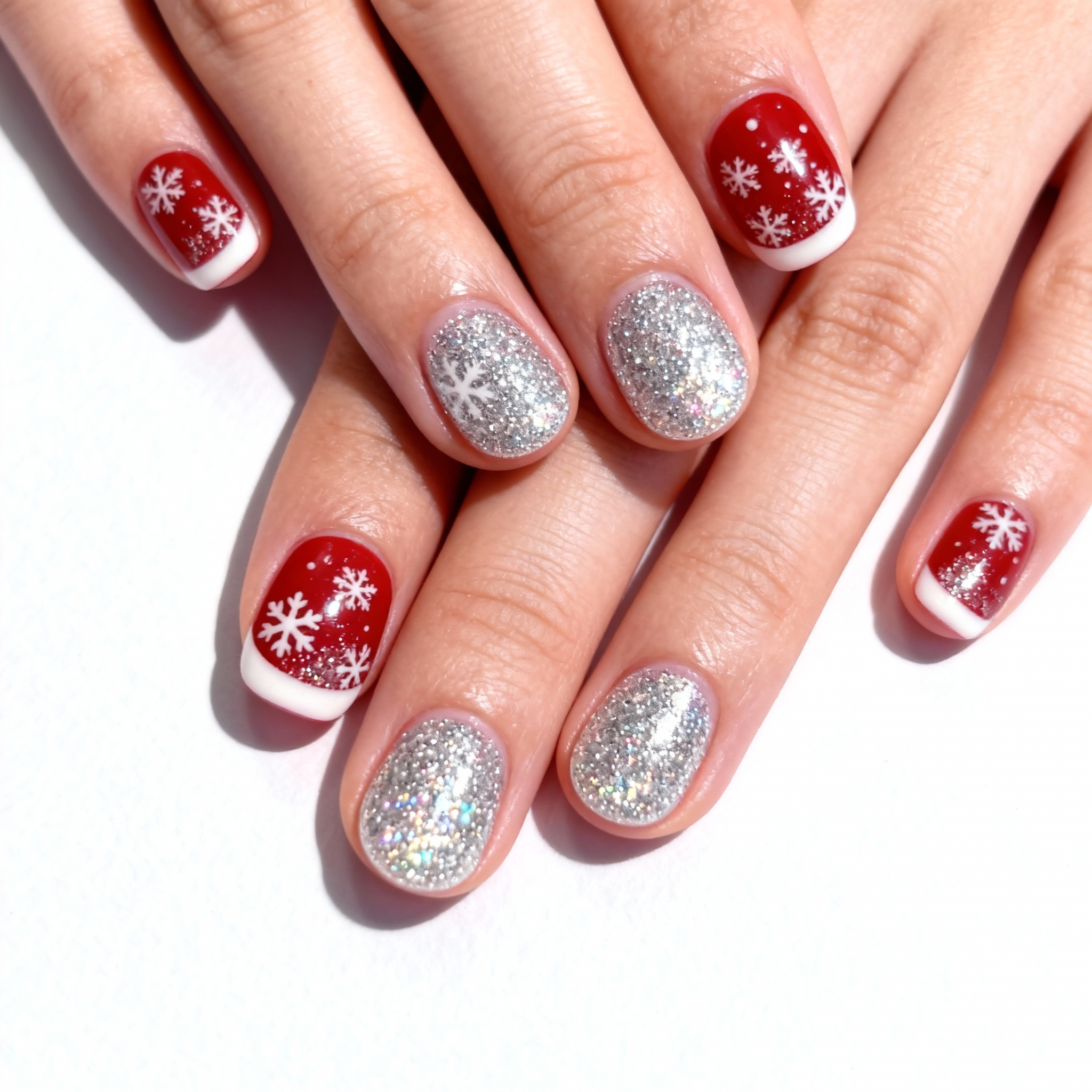 Red Glitter Snowflake Nail Art
