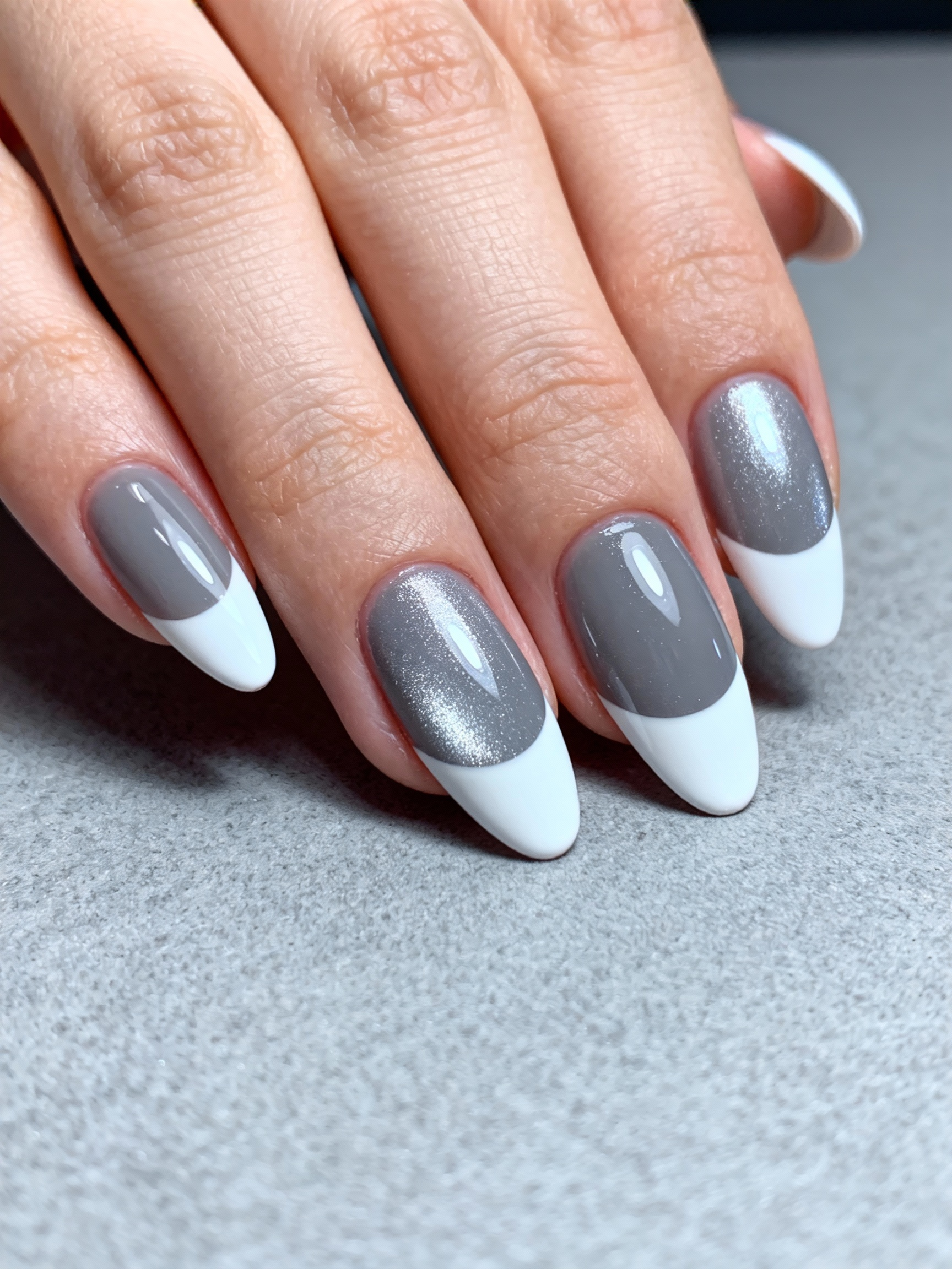 Grey and White French Tip Design