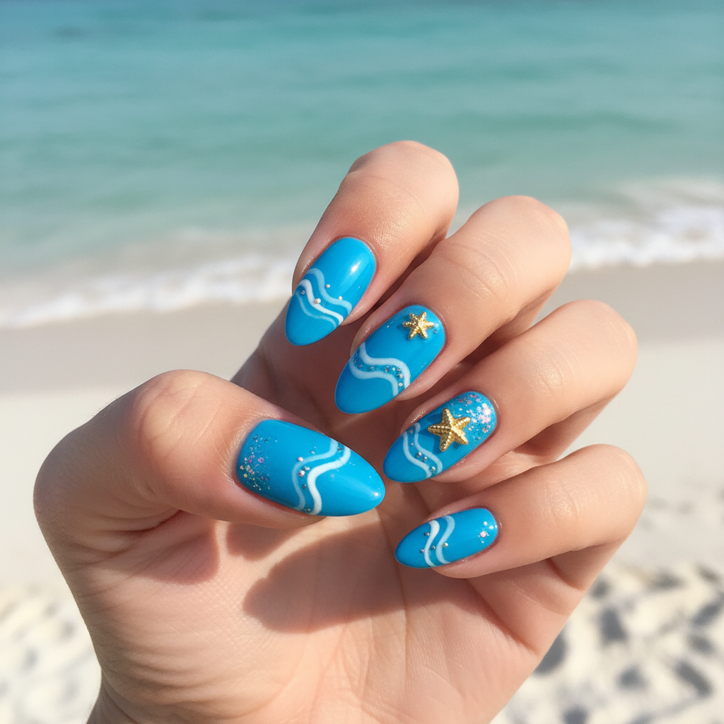 Blue Ocean Wave Nail Art