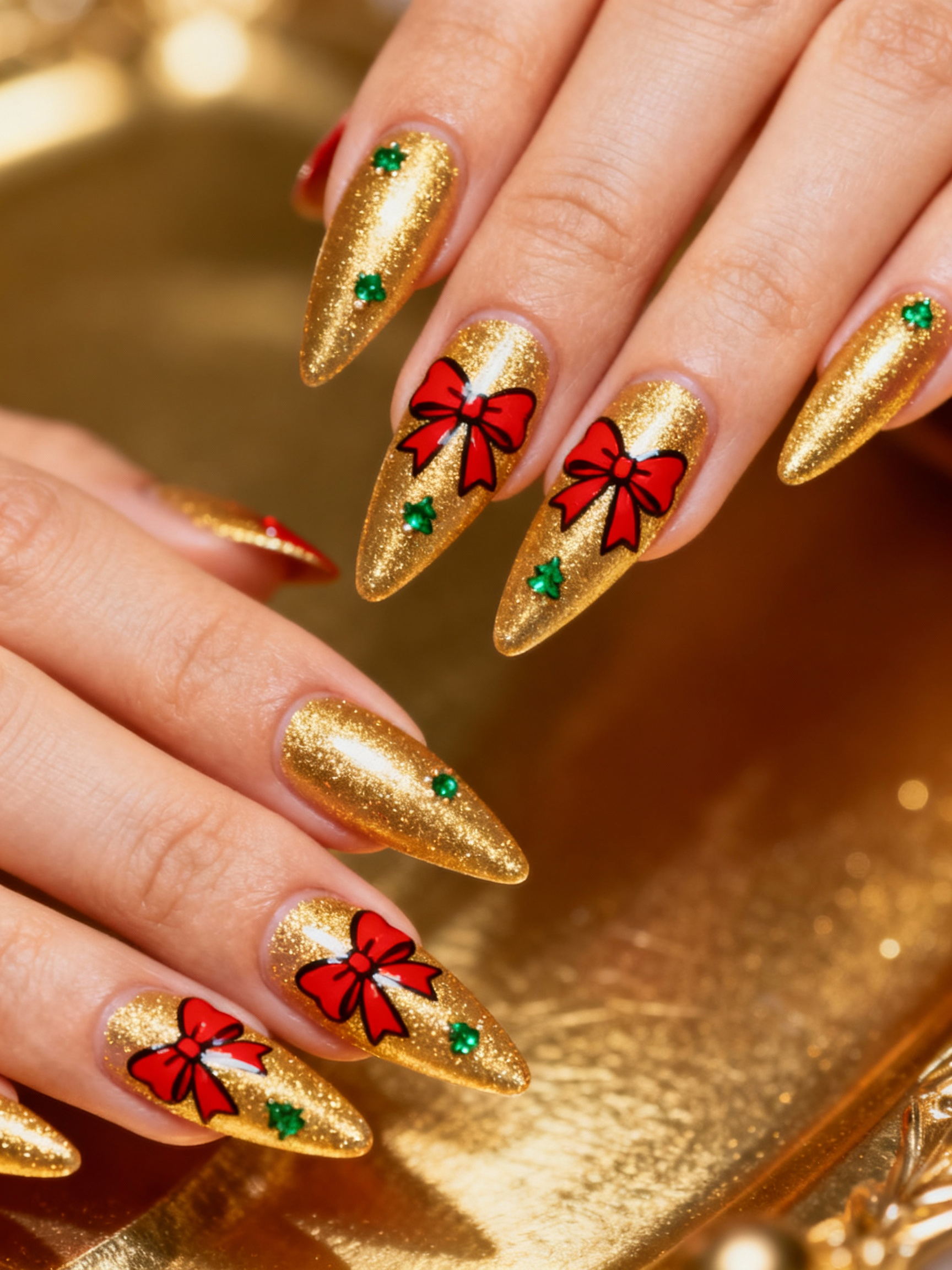 Golden Bow Nail Design
