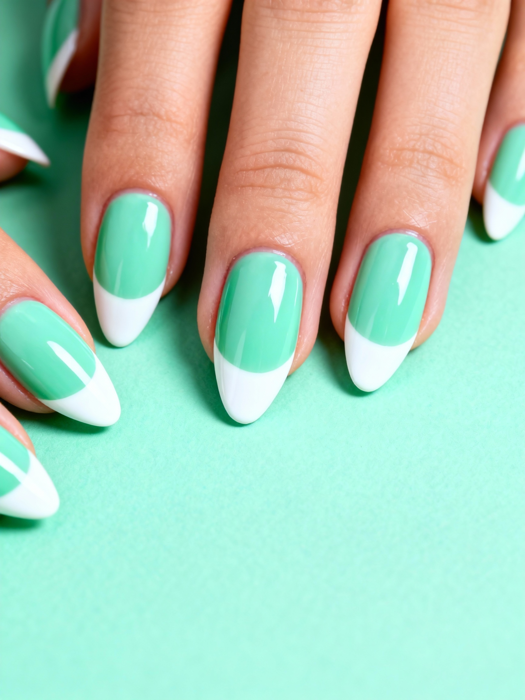 Mint Green French Tip Nails