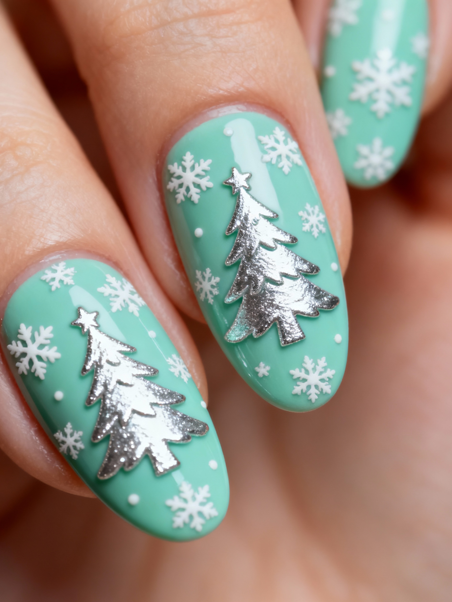 Mint Green Christmas Nail Art